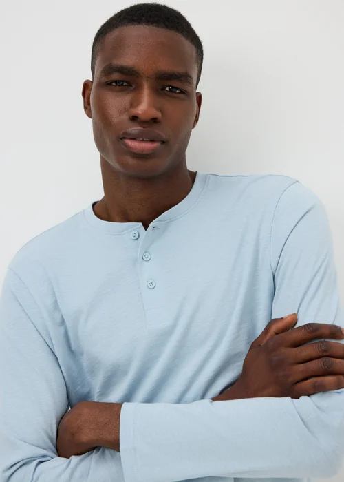 Blue Long Sleeve Grandad Crew T-Shirt - XS Image 2