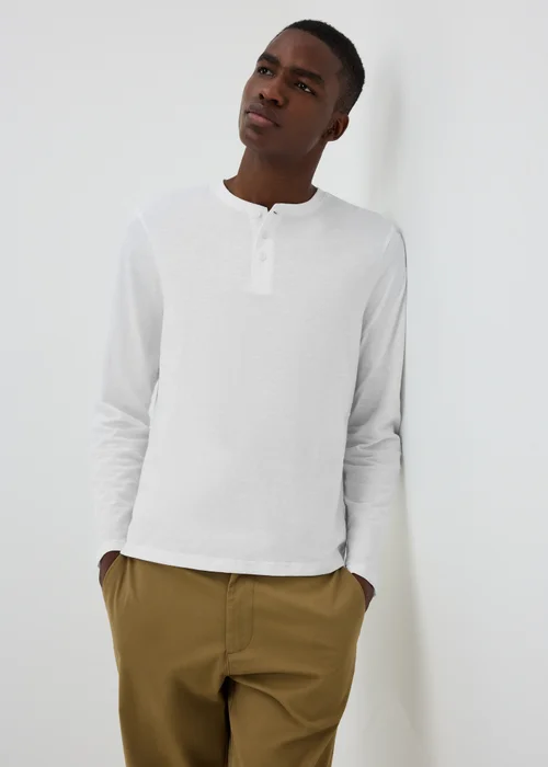 White Long Sleeve Grandad Crew T-Shirt - XS Image 1