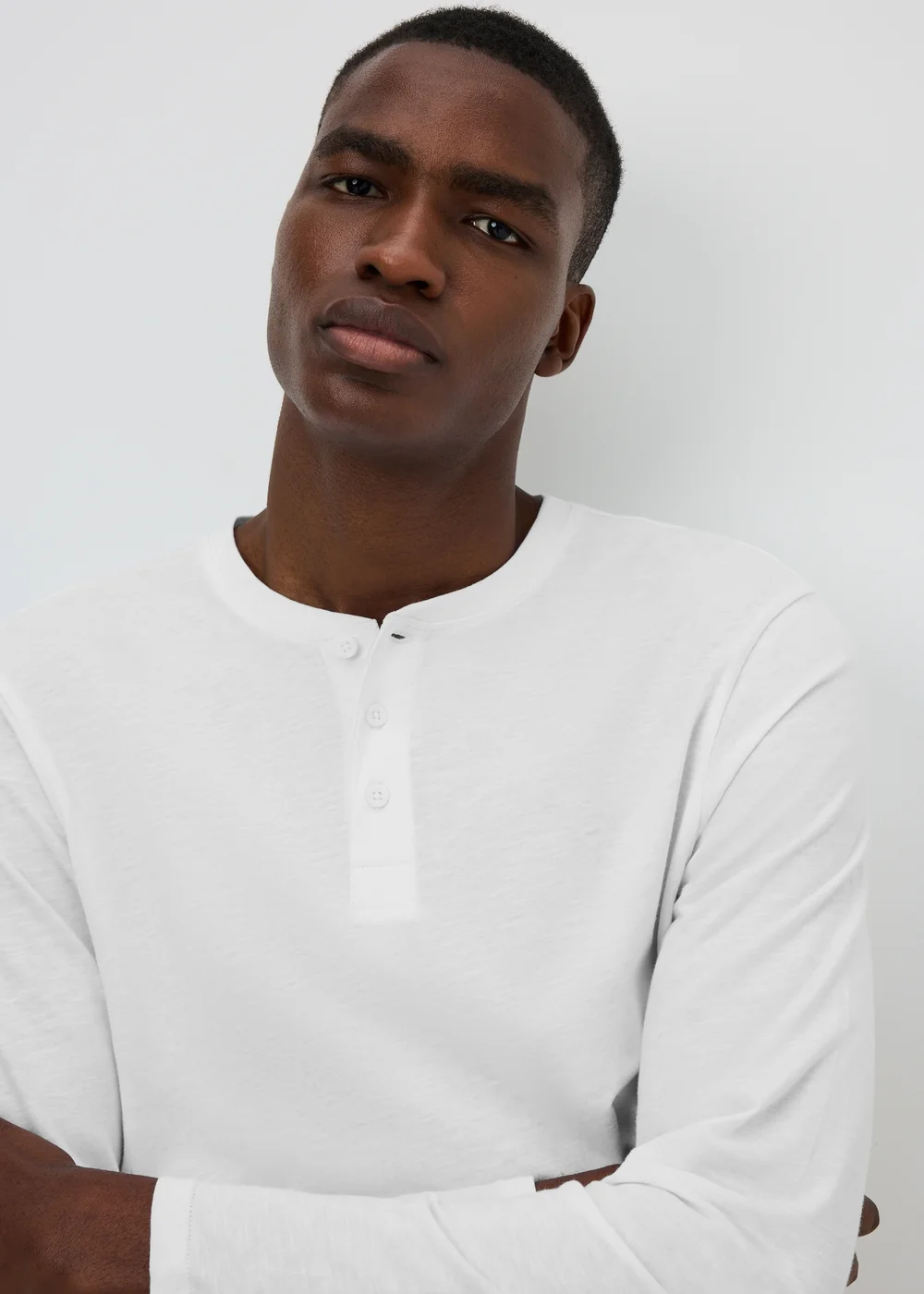 White Long Sleeve Grandad Crew T-Shirt - XS Image 3