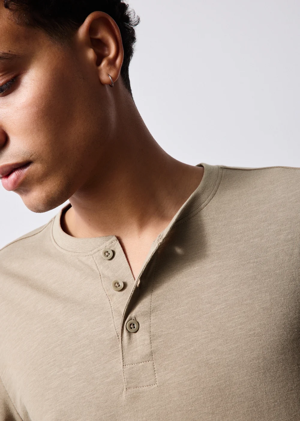 Stone Long Sleeve Grandad Neck T-Shirt - XS Image 3