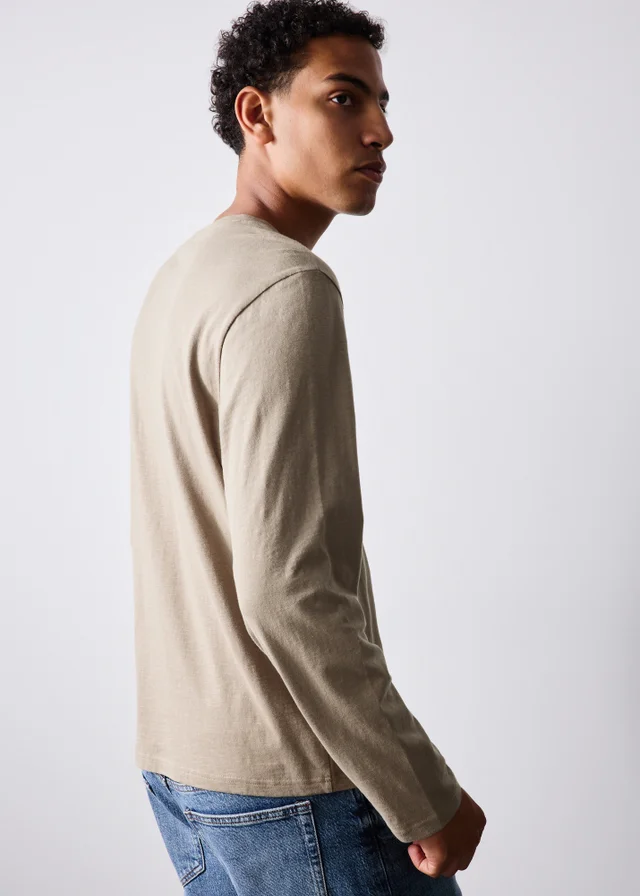 Stone Long Sleeve Grandad Neck T-Shirt