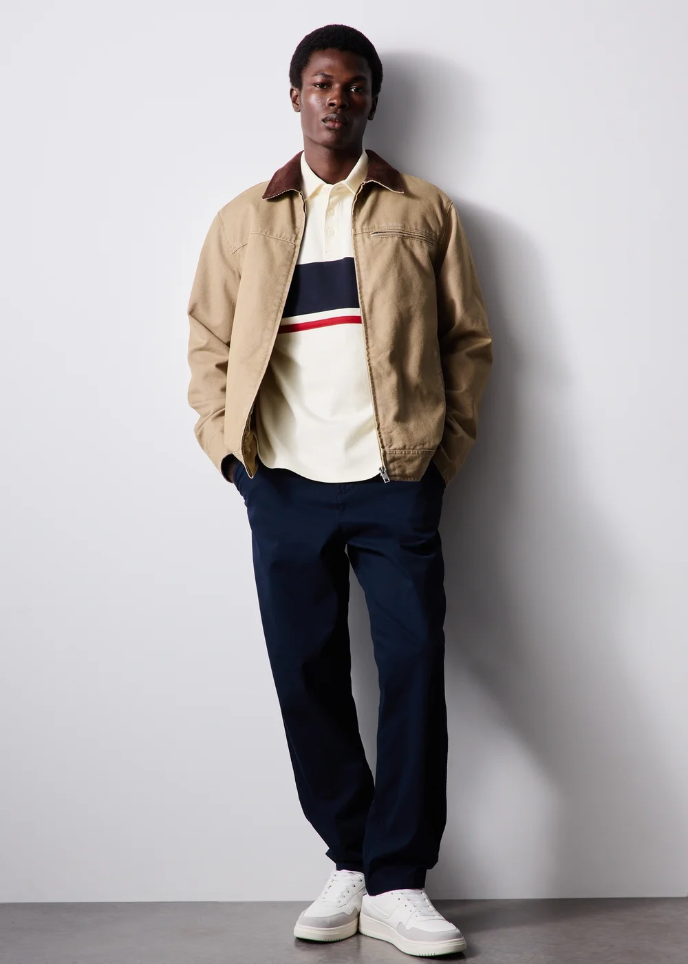 Ecru Long Sleeve Striped Rugby Polo Shirt - XS Image 1
