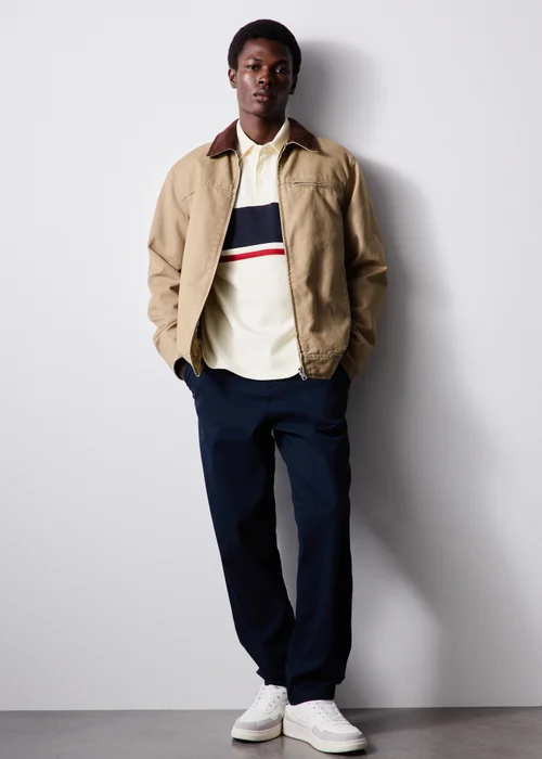 Ecru Long Sleeve Striped Rugby Polo Shirt - XS Image 1