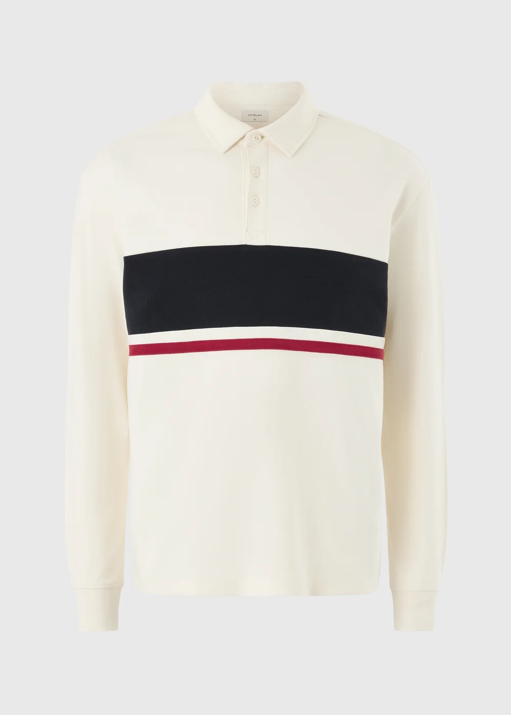 Ecru Long Sleeve Striped Rugby Polo Shirt - XS Image 1