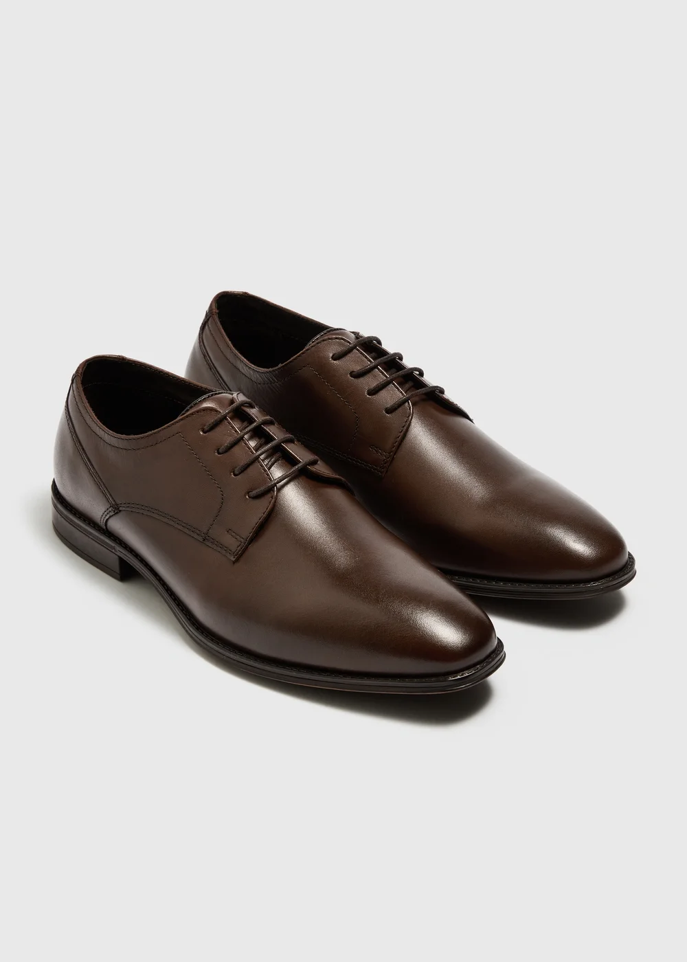 Dark Brown Leather-Look Derby Shoes - 6 Image 1