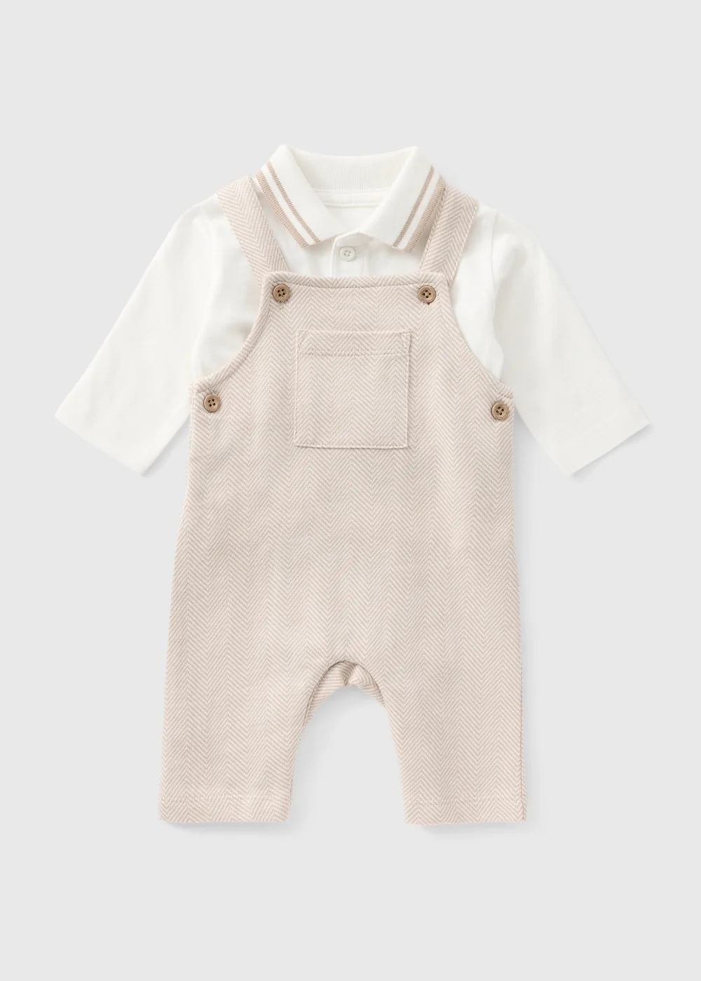 Baby Beige T-Shirt & Dungaree Set (0-23mths) - 0-3 months Image 1