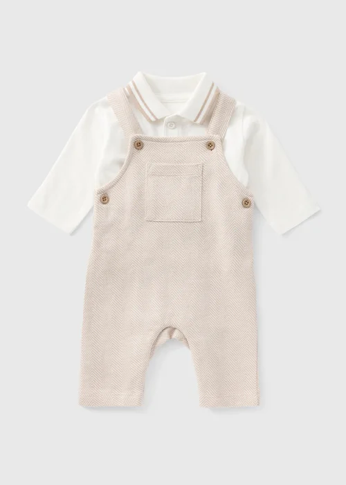 Baby Beige T-Shirt & Dungaree Set (0-23mths) - 0-3 months Image 1