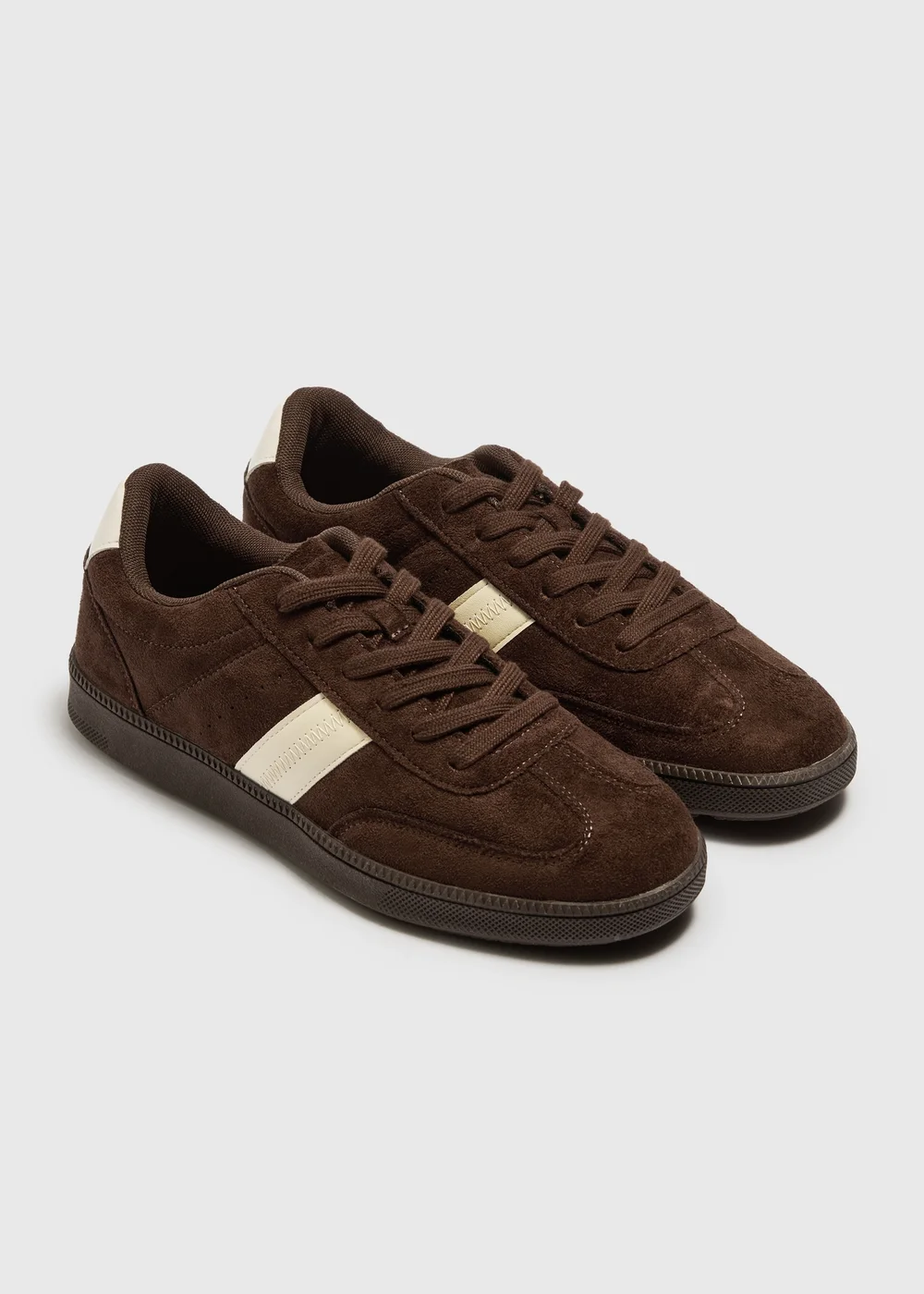 Chocolate Faux Suede Retro Trainers - 3 Image 2