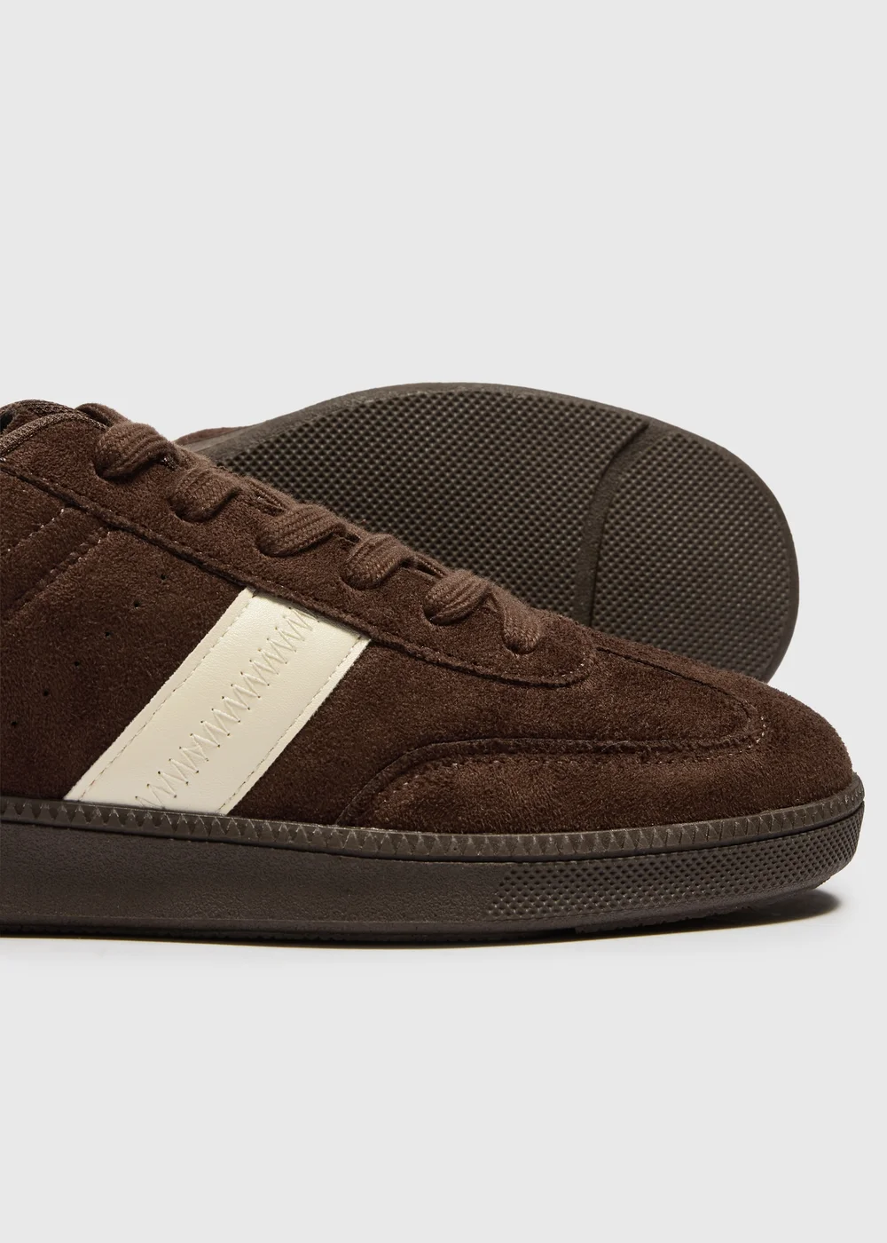 Chocolate Faux Suede Retro Trainers - 3 Image 3