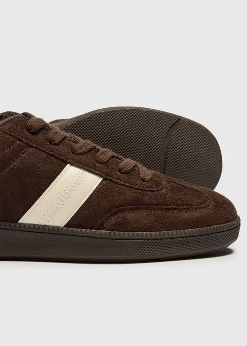 Chocolate Faux Suede Retro Trainers - 3 Image 3