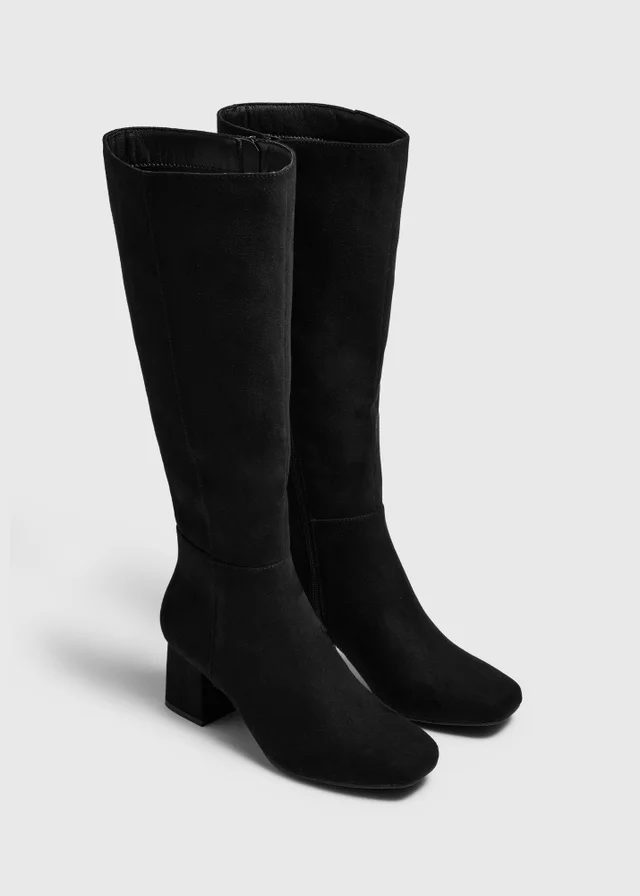 Black Knee High Low Block Boots