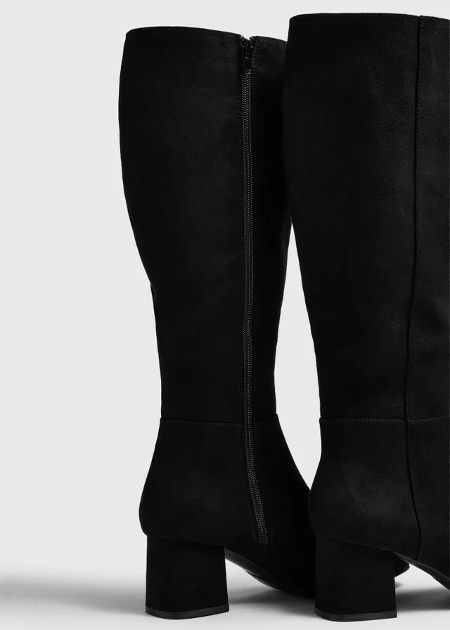 Black Knee High Low Block Boots