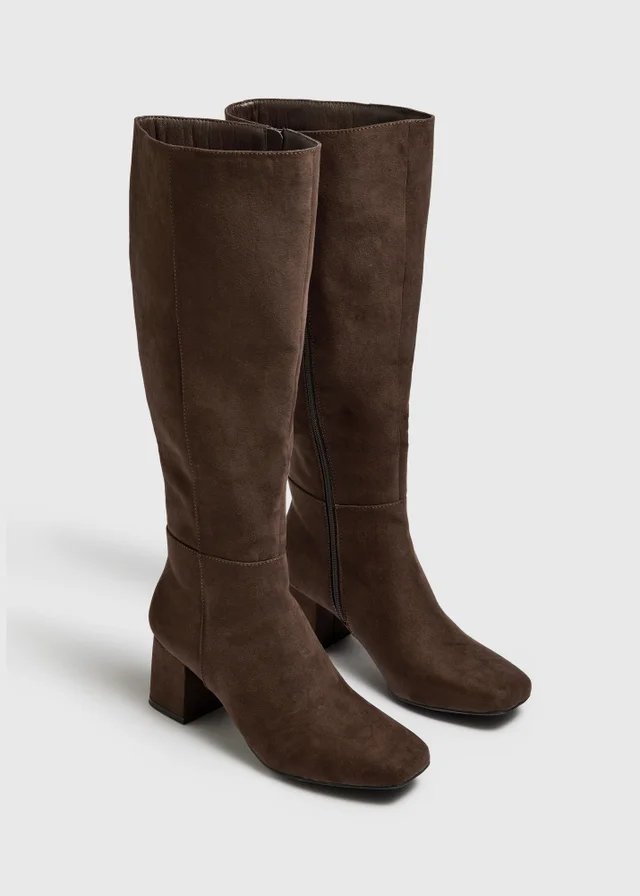 Brown Knee High Low Block Boots