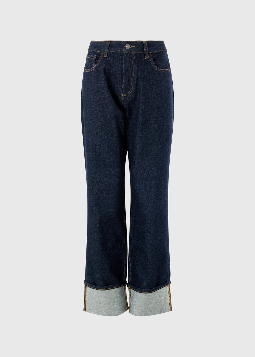 Indigo Blue Stretch Straight Leg Mid Rise Turn Up Jeans - 26/L29 Image 4