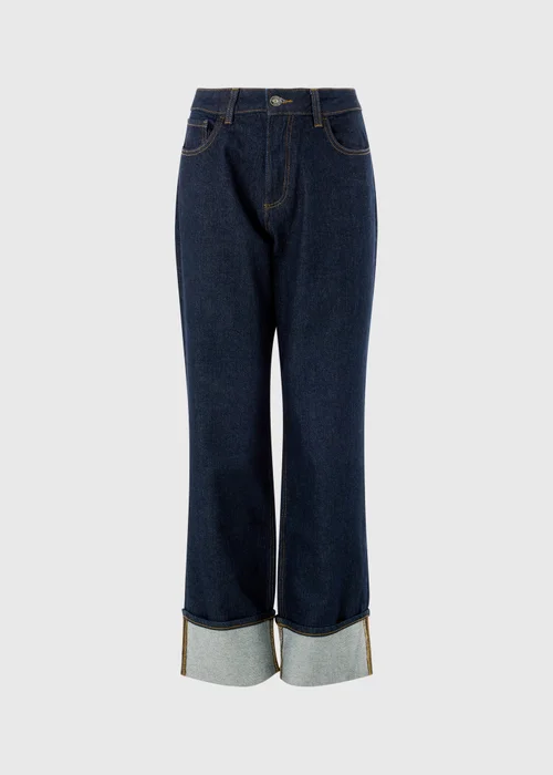 Indigo Blue Stretch Straight Leg Mid Rise Turn Up Jeans - 26/L29 Image 4