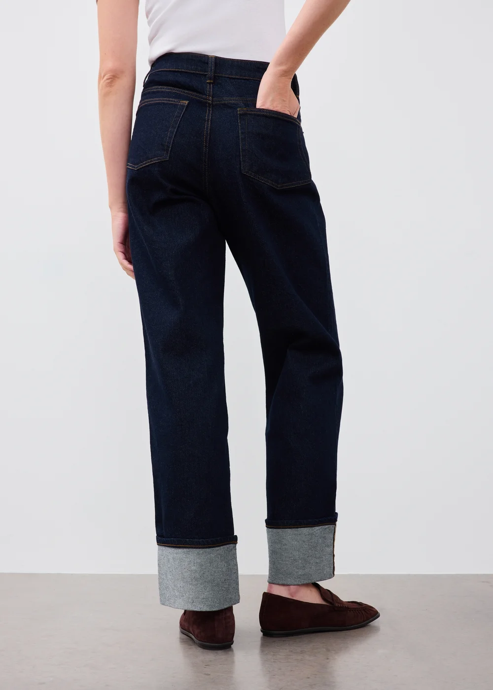 Indigo Blue Stretch Straight Leg Mid Rise Turn Up Jeans - 26/L29 Image 2