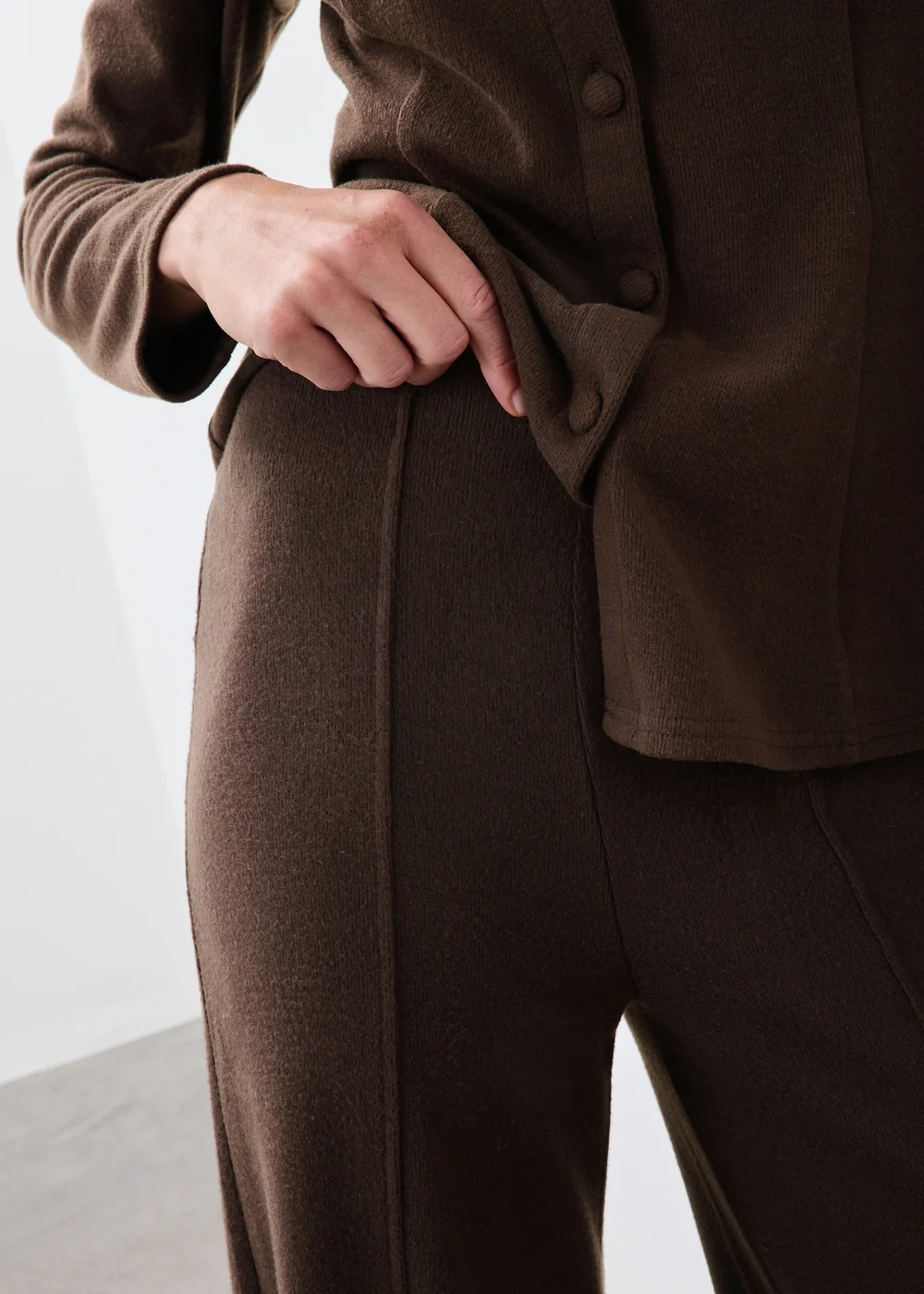 Chocolate Brown Soft Touch Wide Leg Co Ord Trousers - 8/L29 Image 2