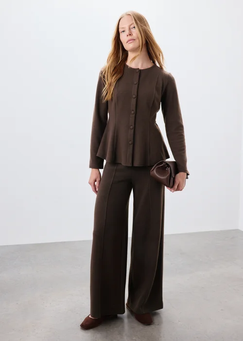 Chocolate Brown Soft Touch Wide Leg Co Ord Trousers - 8/L29 Image 3