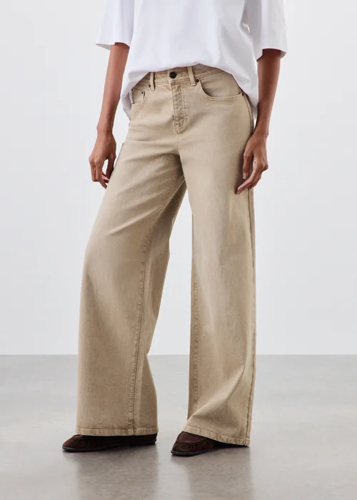 Sand Stretch Mid Rise Wide Leg Jeans - 24/L29 Image 1