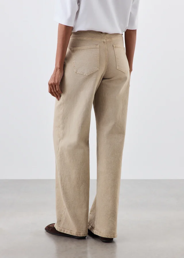 Sand Stretch Mid Rise Wide Leg Jeans