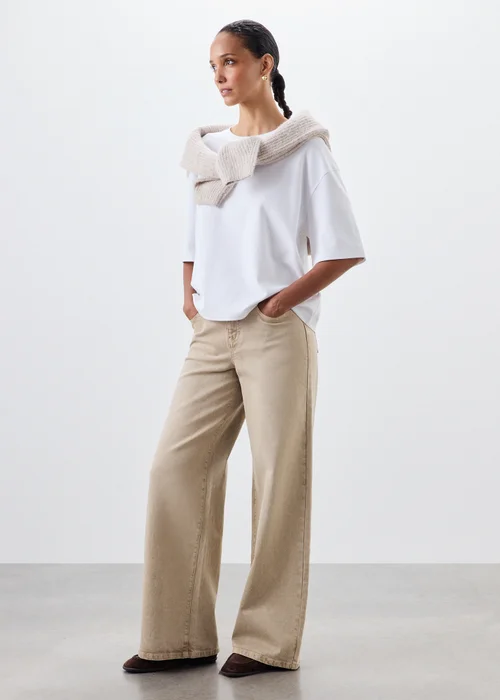 Sand Stretch Mid Rise Wide Leg Jeans - 24/L29 Image 3