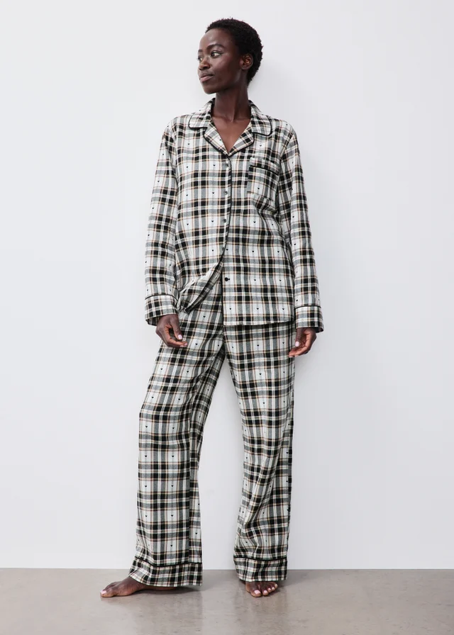 Black Check Button Up Pyjama Set