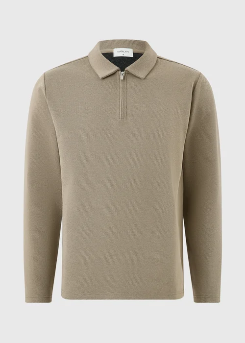 Stone Marl Long Sleeve Twill Polo - XS Image 5