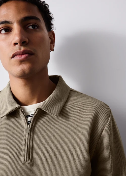 Stone Marl Long Sleeve Twill Polo - XS Image 3