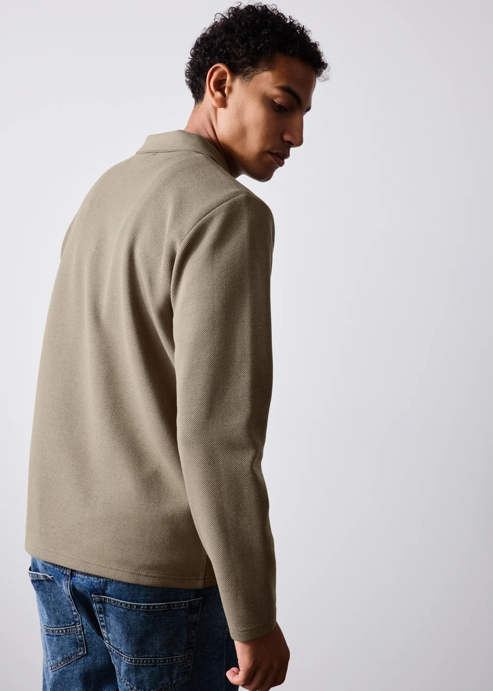 Stone Marl Long Sleeve Twill Polo - XS Image 2