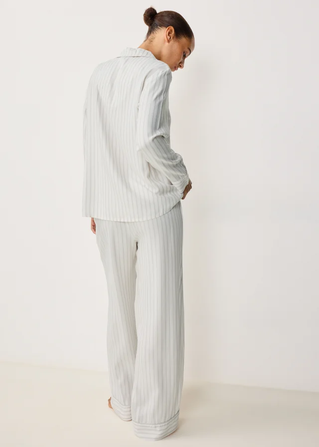 Grey Striped Woven Button Pyjama Set