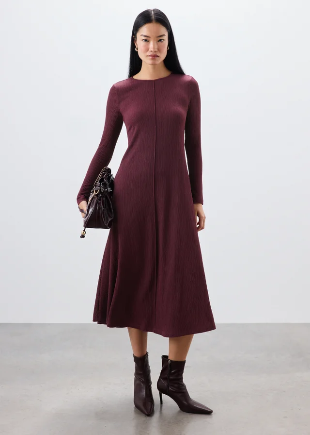 Wine Textured Midaxi Dress
