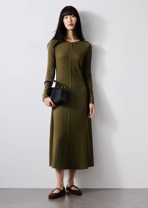 Khaki Textured Midaxi Dress - 8 Image 1