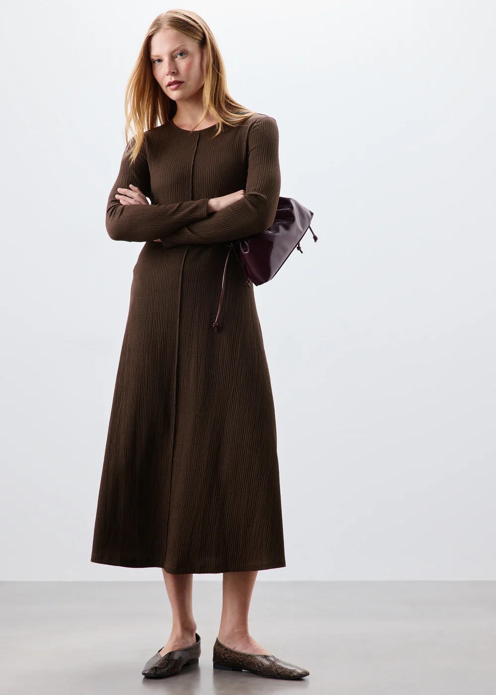 Chocolate Textured Midaxi Dress - 8 Image 1