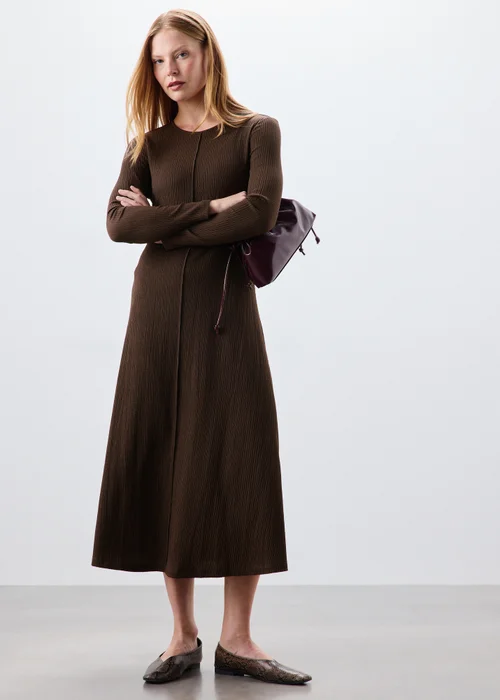 Chocolate Textured Midaxi Dress - 8 Image 1