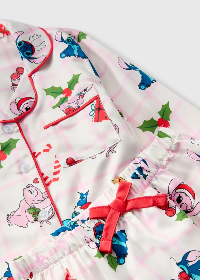 Girls Disney Stitch Cream Christmas Pyjamas (4-13yrs)