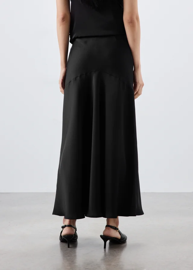 Black Satin Seam Midaxi Skirt