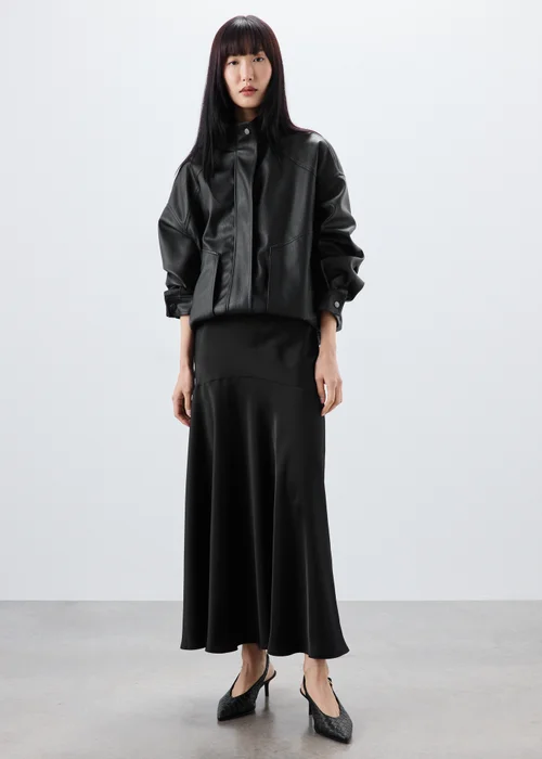 Black Satin Seam Midaxi Skirt - 8 Image 1
