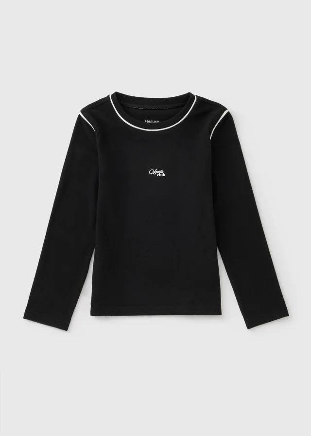 Girls Black Long Sleeved Sports Top (7-15yrs)