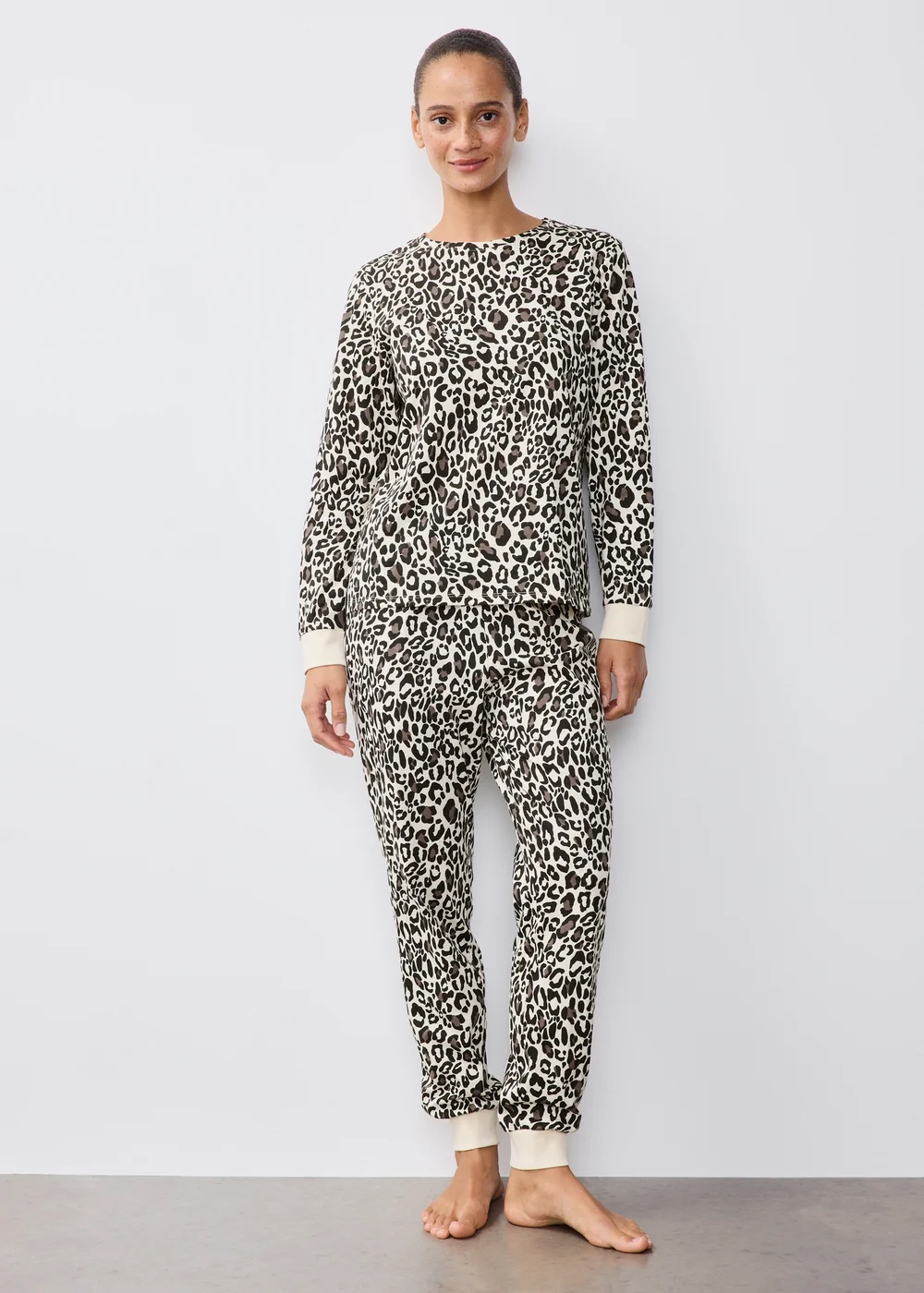 Brown Leopard Cuffed Pyjama Set - XS Image 1