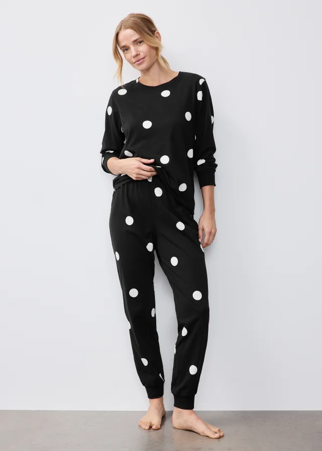 Black Spotted Long Sleeve Pyjamas