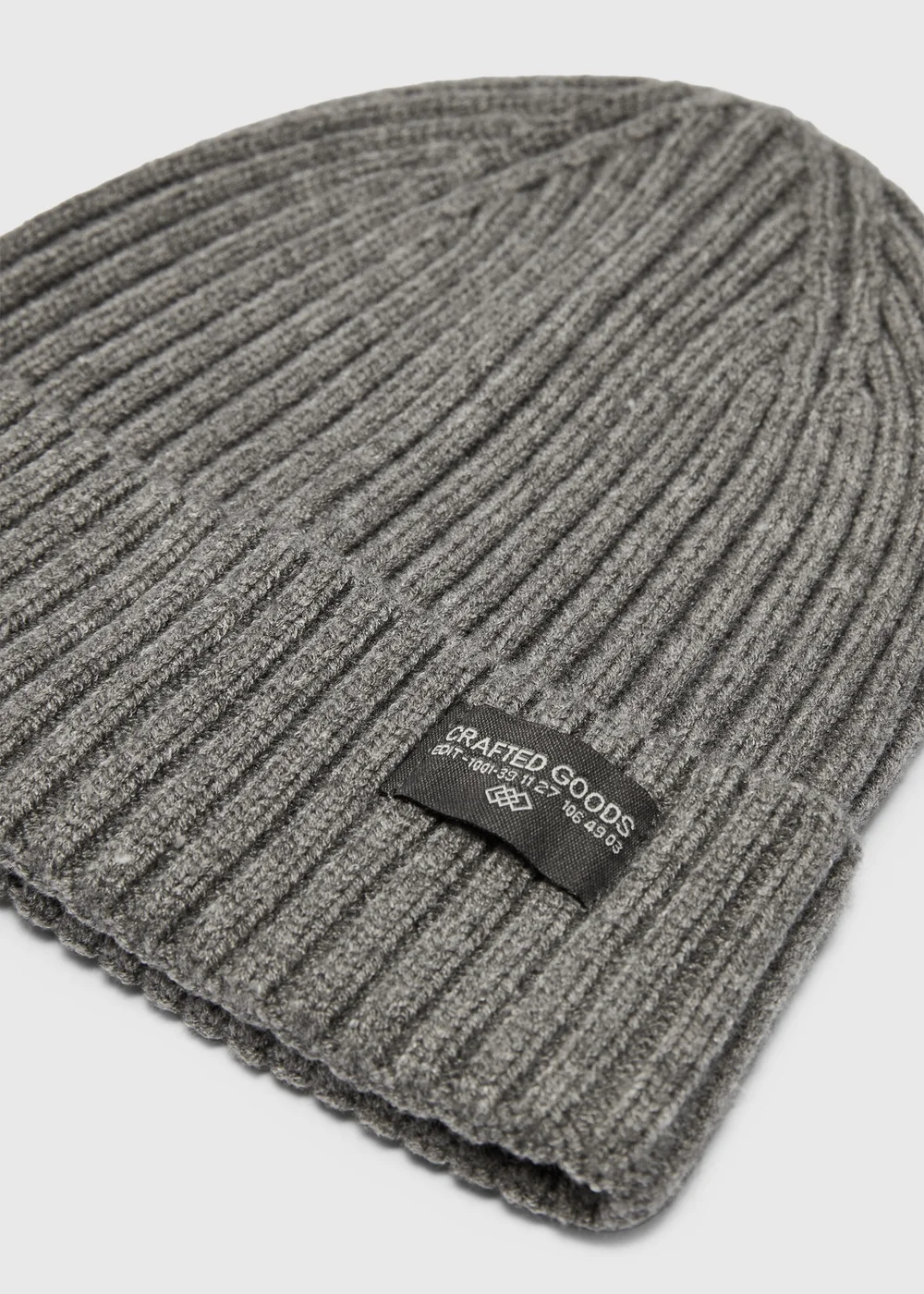 Charcoal Badge Ribbed Beanie - One Size Image 2