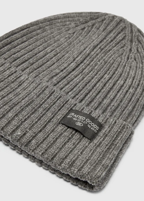 Charcoal Badge Ribbed Beanie - One Size Image 2