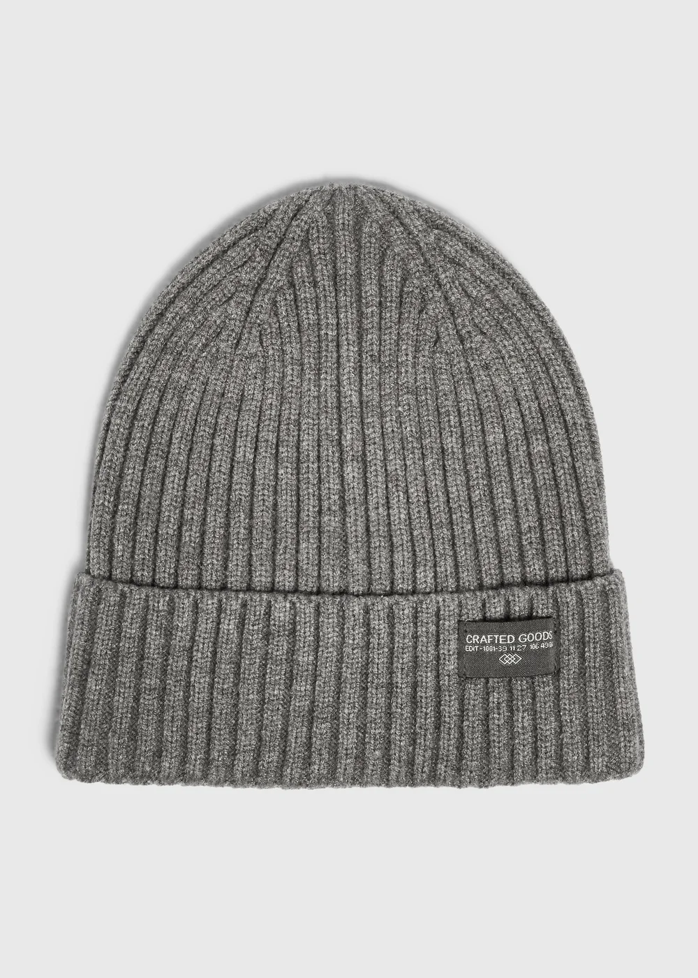 Charcoal Badge Ribbed Beanie - One Size Image 1