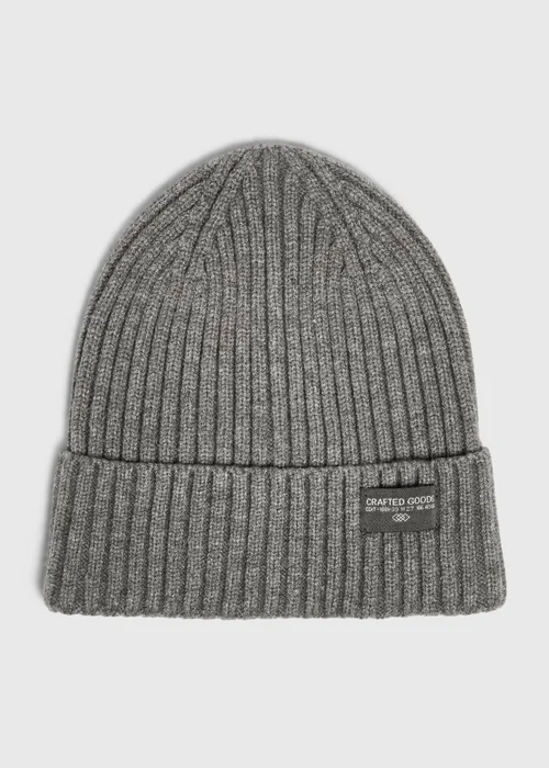 Charcoal Badge Ribbed Beanie - One Size Image 1