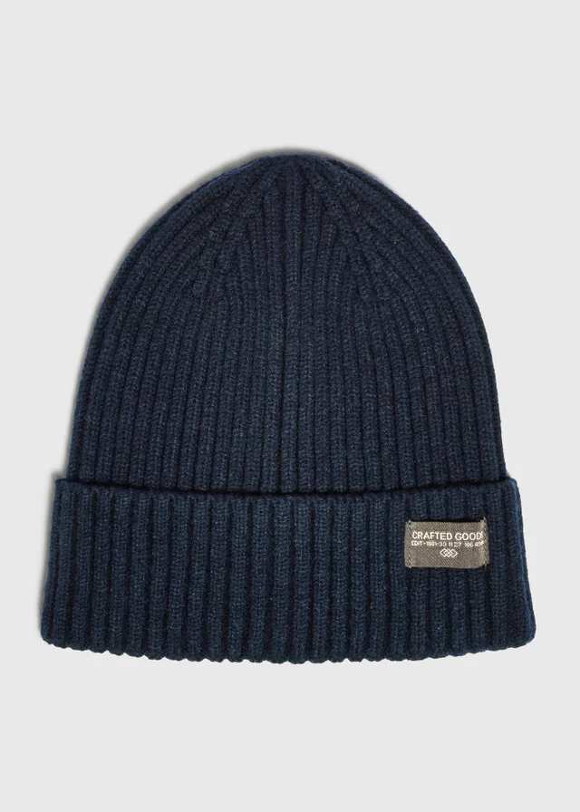 Navy Badge Ribbed Beanie