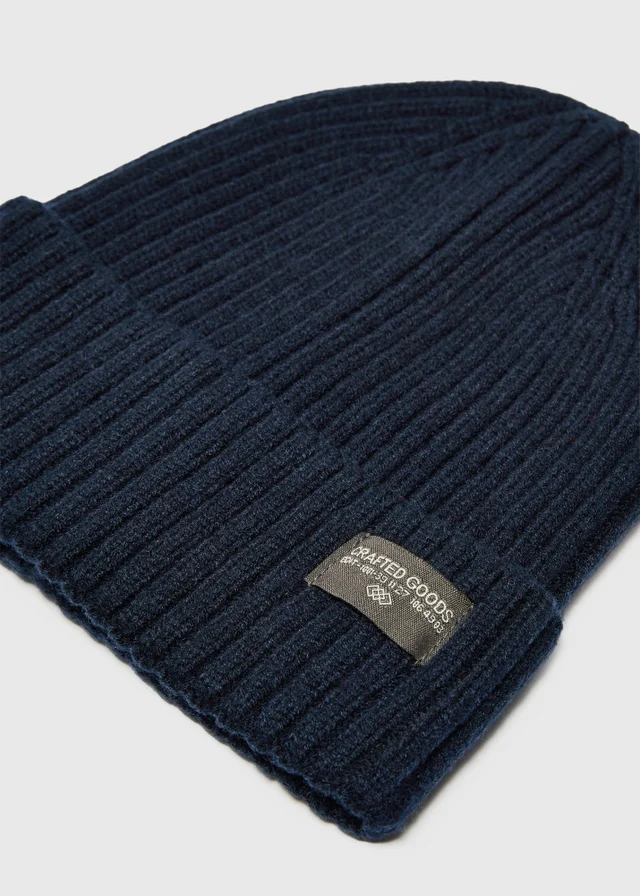 Navy Badge Ribbed Beanie