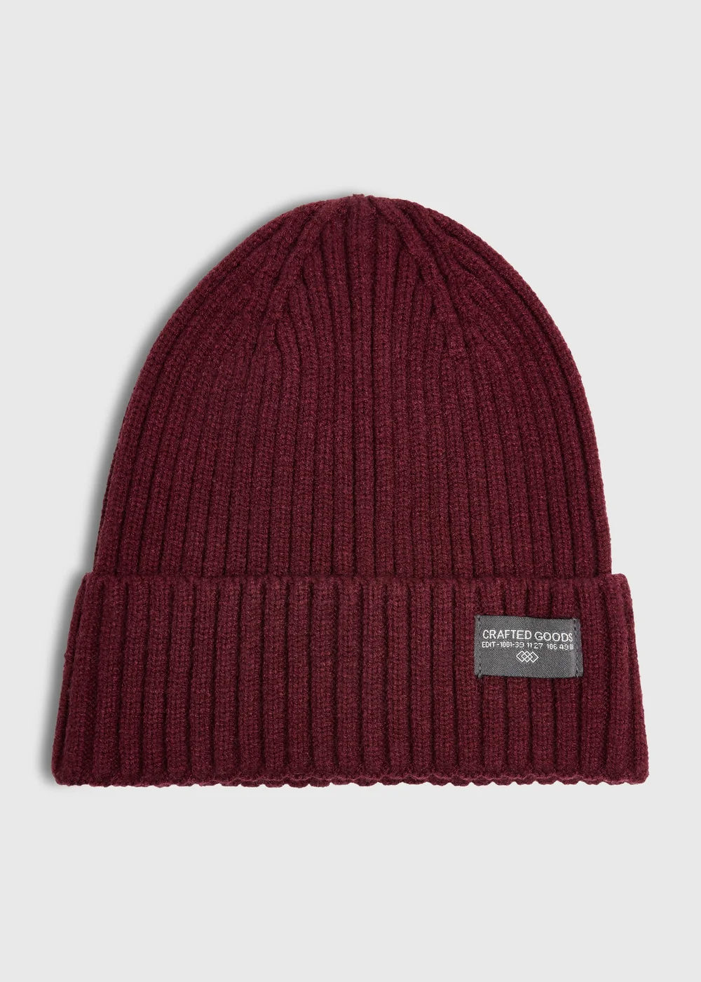 Burgundy Badged Thin Rib Beanie - One Size Image 1