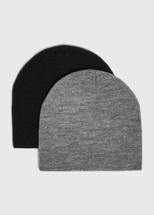 2 Pack Black/Grey Beanies