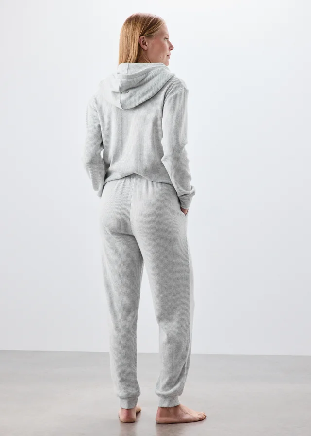 Grey Ribbed Loungewear Hoodie