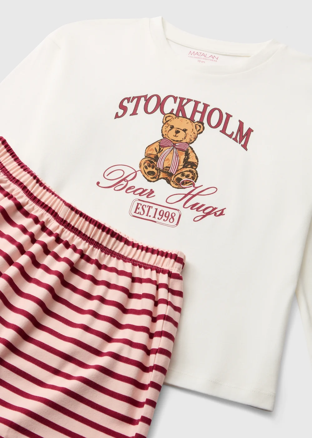 Girls Red Striped Bear Short Pyjamas (7-13 Yrs) - 7 Yrs Image 2